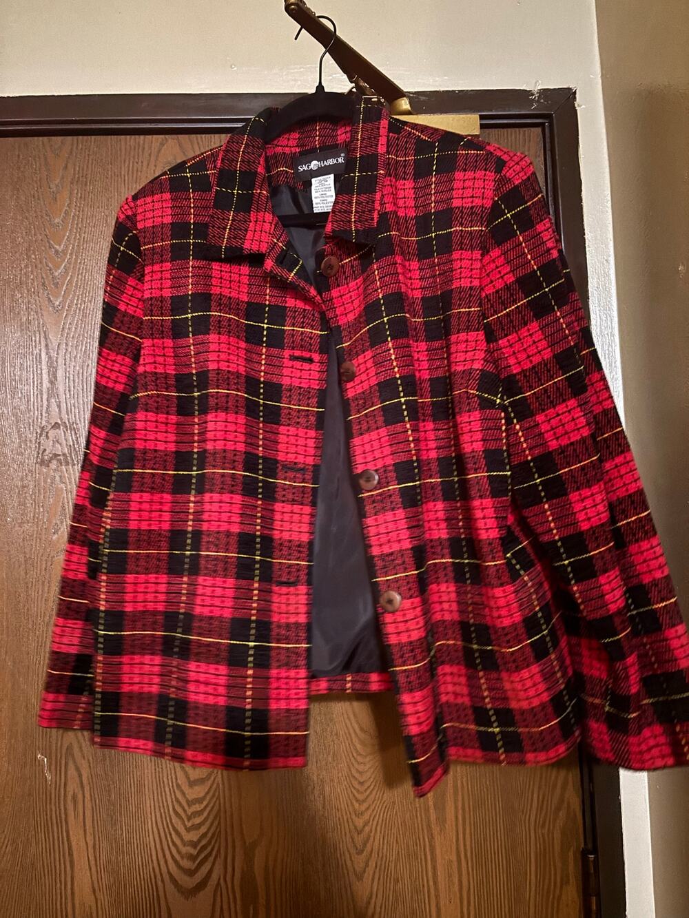 Vintage Sag Harbor Red and Black Plaid Fall Workwear Professional Holiday Blazer